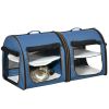 Portable Twin Compartment Show House Cat Cage 39" Soft-Sided Pet Kennel with Soft Cushions & Storage Bag Blue