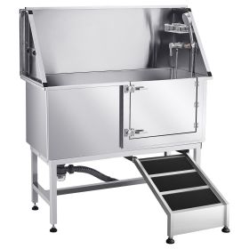 50 Inch Dog Grooming Bath Tub Stainless Steel w Ramp Water Filter