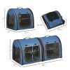 Portable Twin Compartment Show House Cat Cage 39" Soft-Sided Pet Kennel with Soft Cushions & Storage Bag Blue