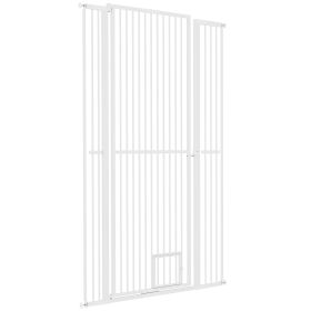 67" Extra Tall Pet Gate, 30"-41" Dog Gate with Cat Door, 1.4" Narrow Gap, 2.8" and 5.5" Extension, for Doorway, Hallway (Color: default)