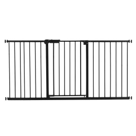 Baby Gate, 60.6-63.3 Inches Adjustable Width, 30 Inches High Dog Gate, Easy Step Walk Thru, for Child Pet Security, Pressure Mount Kit, Wall Cups (Width Range: 60.6-63.3 inches, Color: Black)