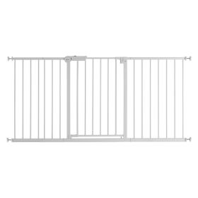 Baby Gate, 60.6-63.3 Inches Adjustable Width, 30 Inches High Dog Gate, Easy Step Walk Thru, for Child Pet Security, Pressure Mount Kit, Wall Cups (Width Range: 60.6-63.3 inches, Color: White)