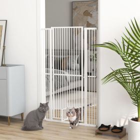 59" Extra Tall Pet Gate, 30"-41" Dog Gate with Cat Door, 1.4" Narrow Gap, 2.8" and 5.5" Extension, for Doorway, Hallway (Color: White)
